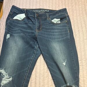 American Eagle Outfitters Blue Boyfriend Jeans with Distressed Details